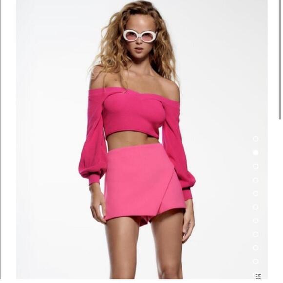 Zara NWT Asymmetric Skort Size M Pink High Rise Zipper Barbie Minimalist - Picture 1 of 5